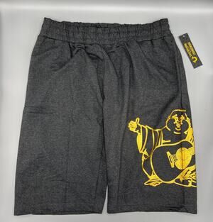 MENS SIZE LARGE TRUE RELIGION CHARCOAL GRAY/GOLD LOUNGE SHORTS W/POCKETS - NWT